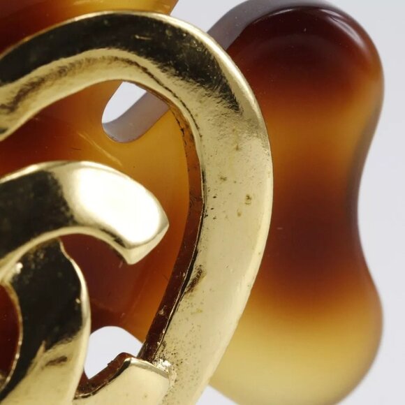 CHANEL COCO Mark Heart Earring Clover vintage Brown Plated Gold/plastic he... - Picture 10 of 15